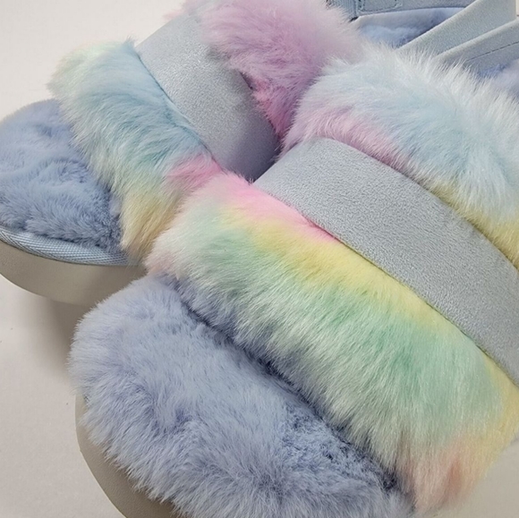 💐EUC Koolaburra by UGG Fuzz'd Out Pastel Sling Backs Fuzzy Slippers, Multicolor - Picture 9 of 13